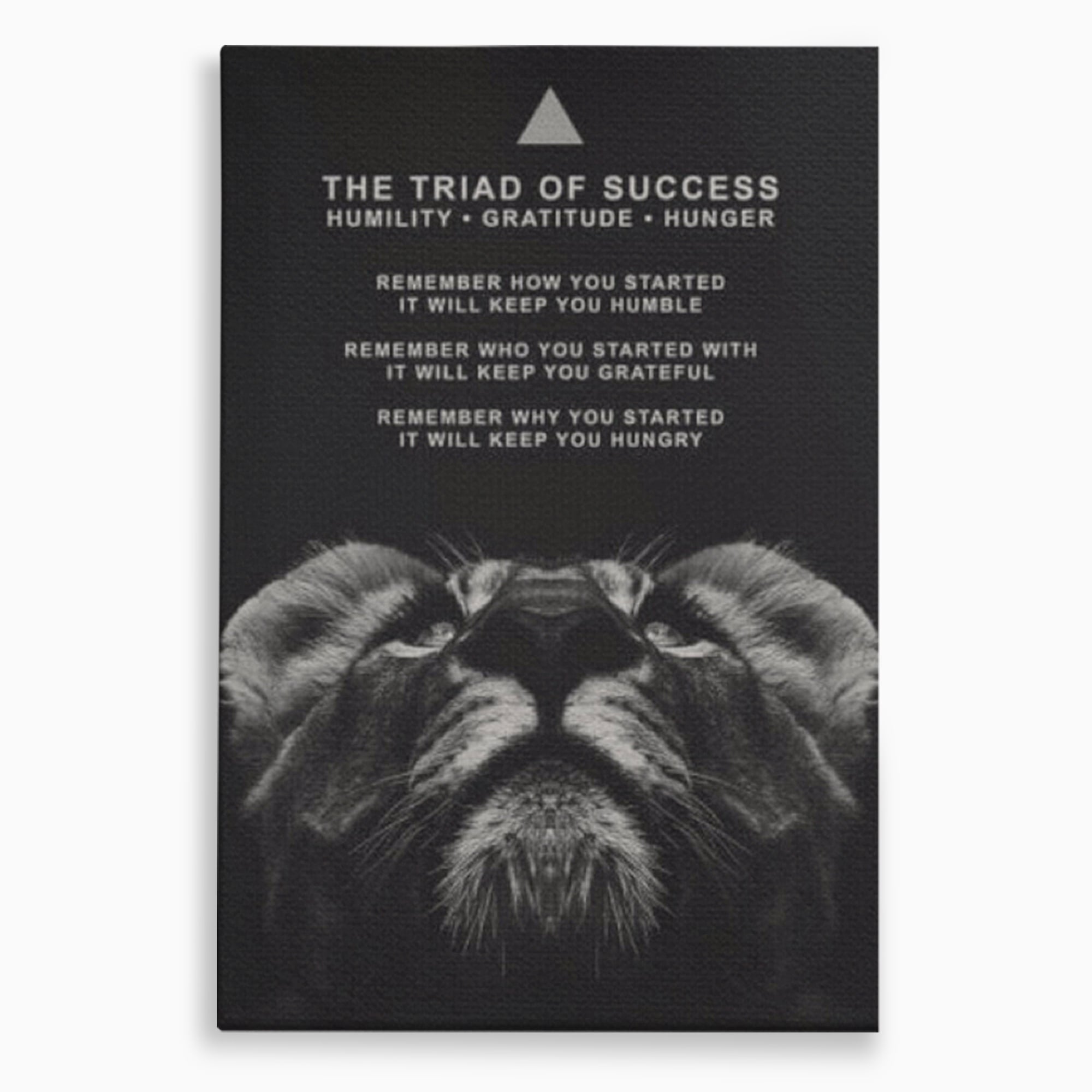 Tablou canvas cu tablou motivational cu cap de leu, fara rama, pe sasiu de lemn